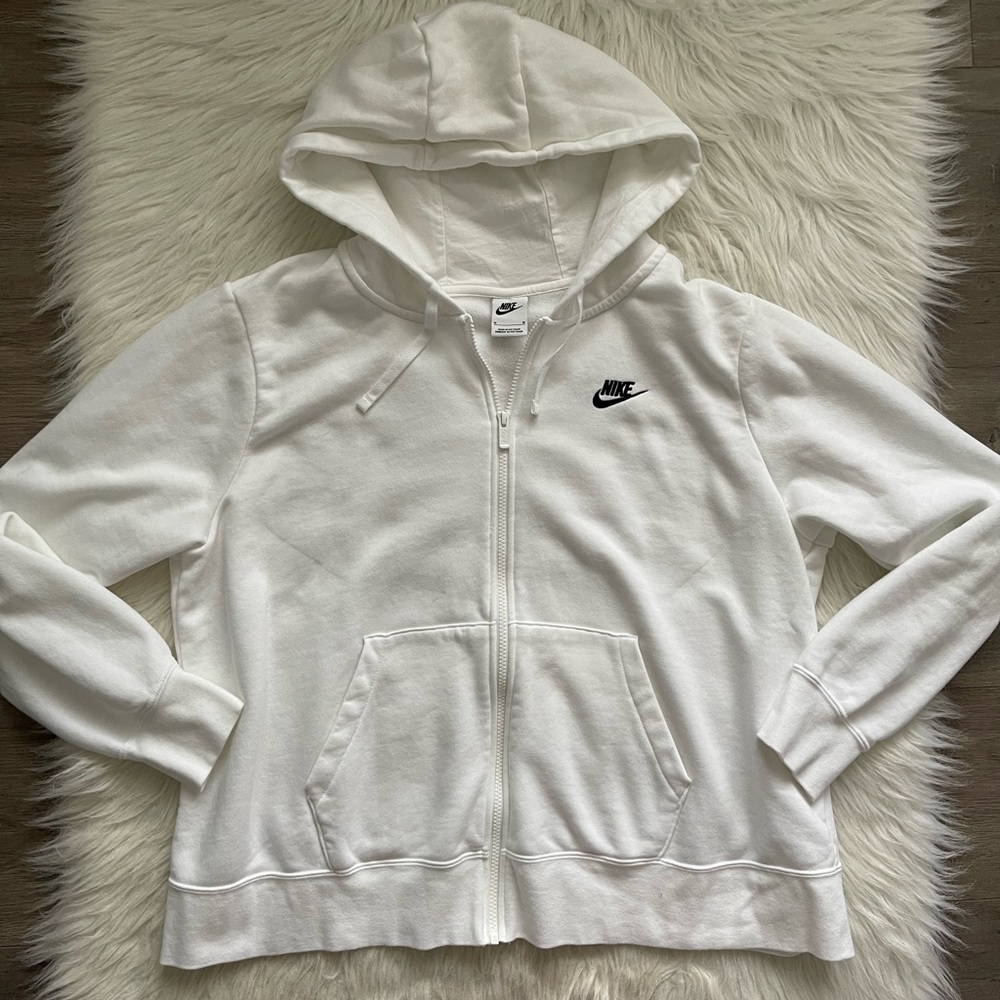 Nike Women's Sportswear Club Fleece Full-Zip Hoodie-White size 1XL